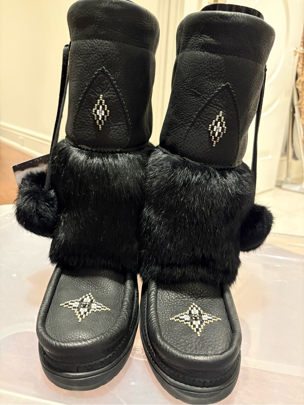Black Faux-Fur Embellished Women's Winter Boots
